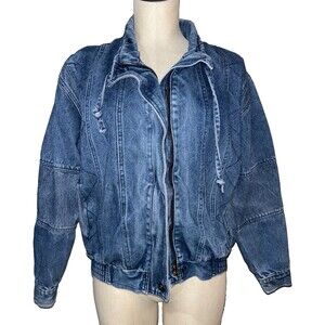 Ruth Douglas Vintage Women's Puff Shoulder 80s Denim Bomber Jacket size M